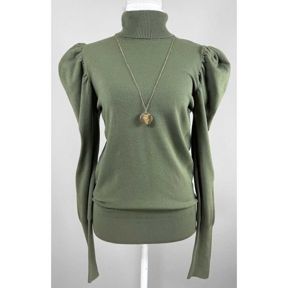 VICI Turtleneck Sweater Womens M Olive Green Puff Victorian Fall Earthy Academia